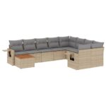 10-Piece Garden Sofa Set with Cushions Mix Beige Poly Rattan Wicker Outdoor Patio Furniture
