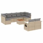 10-Piece Garden Sofa Set with Cushions Mix Beige Poly Rattan Wicker Outdoor Patio Furniture