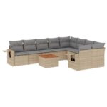 10-Piece Garden Sofa Set with Cushions Mix Beige Poly Rattan Wicker Outdoor Patio Furniture