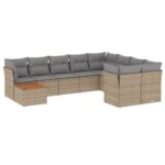10-Piece Garden Sofa Set with Cushions Mix Beige Poly Rattan Wicker Outdoor Patio Furniture