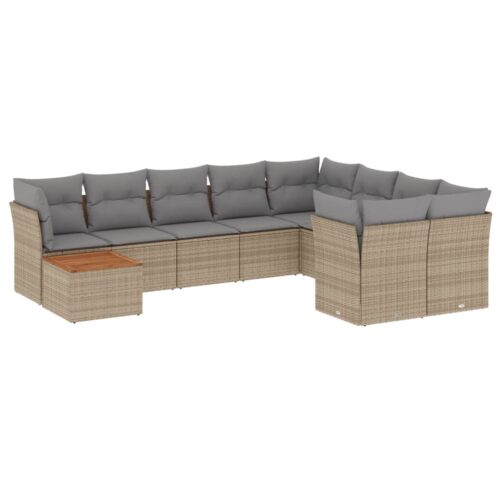 10-Piece Garden Sofa Set with Cushions Mix Beige Poly Rattan Wicker Outdoor Patio Furniture