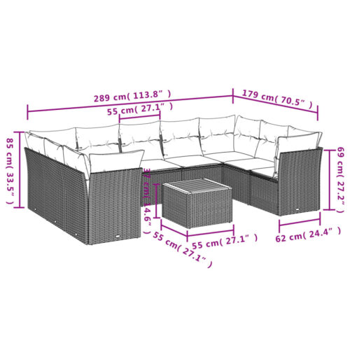 10-Piece Garden Sofa Set with Cushions Mix Beige Poly Rattan Wicker Outdoor Patio Furniture - Image 10