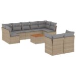 10-Piece Garden Sofa Set with Cushions Mix Beige Poly Rattan Wicker Outdoor Patio Furniture