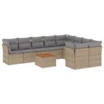 10-Piece Garden Sofa Set with Cushions Mix Beige Poly Rattan Wicker Outdoor Patio Furniture
