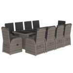 11-Piece Garden Dining Set with Cushions Grey Poly Rattan Wicker Outdoor Patio Furniture
