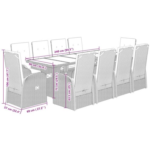 11-Piece Garden Dining Set with Cushions Grey Poly Rattan Wicker Outdoor Patio Furniture - Image 7