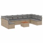 11-Piece Garden Sofa Set with Cushions Beige Poly Rattan Wicker Outdoor Patio Furniture