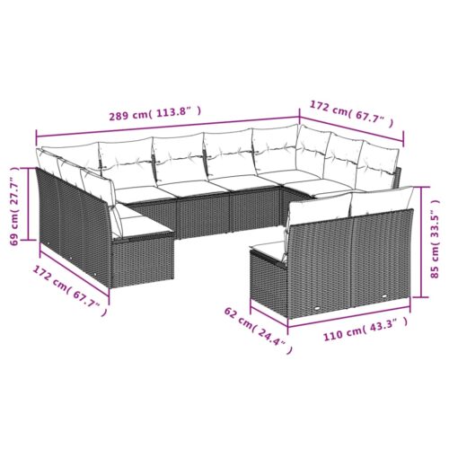 11-Piece Garden Sofa Set with Cushions Beige Poly Rattan Wicker Outdoor Patio Furniture - Image 3