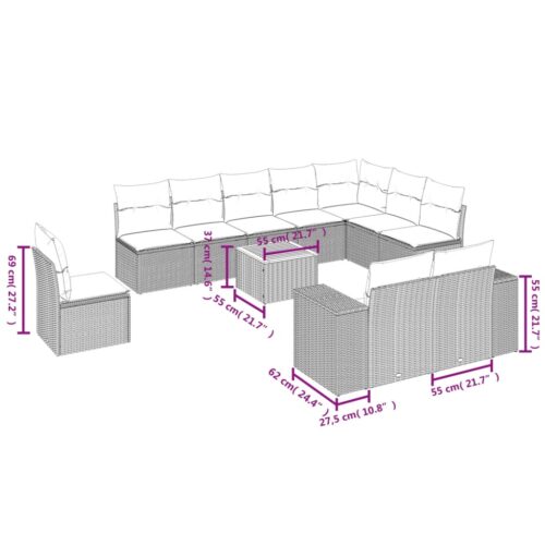 11-Piece Garden Sofa Set with Cushions Beige Poly Rattan Wicker Outdoor Patio Furniture - Image 3