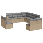 11-Piece Garden Sofa Set with Cushions Beige Poly Rattan Wicker Outdoor Patio Furniture