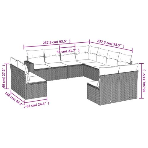 11-Piece Garden Sofa Set with Cushions Beige Poly Rattan Wicker Outdoor Patio Furniture - Image 3