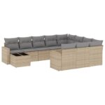 11-Piece Garden Sofa Set with Cushions Beige Poly Rattan Wicker Outdoor Patio Furniture