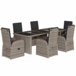 7-Piece Garden Dining Set with Cushions Grey Poly Rattan Wicker Outdoor Patio Furniture