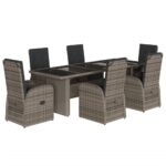 7-Piece Garden Dining Set with Cushions Grey Poly Rattan Wicker Outdoor Patio Furniture