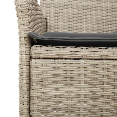 7-Piece Garden Dining Set with Cushions Light Grey Poly Rattan Wicker Outdoor Patio Furniture Glass - Image 5