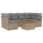 7-Piece Garden Sofa Set with Cushions Beige Poly Rattan Wicker Outdoor Patio Furniture