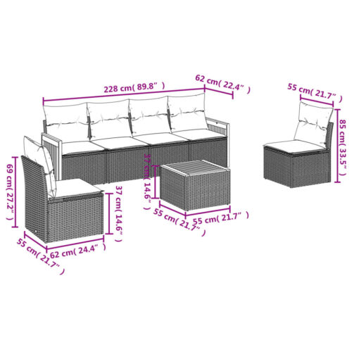 7-Piece Garden Sofa Set with Cushions Beige Poly Rattan Wicker Outdoor Patio Furniture - Image 7