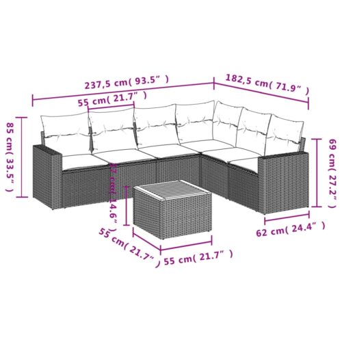 7-Piece Garden Sofa Set with Cushions Beige Poly Rattan Wicker Outdoor Patio Furniture - Image 3