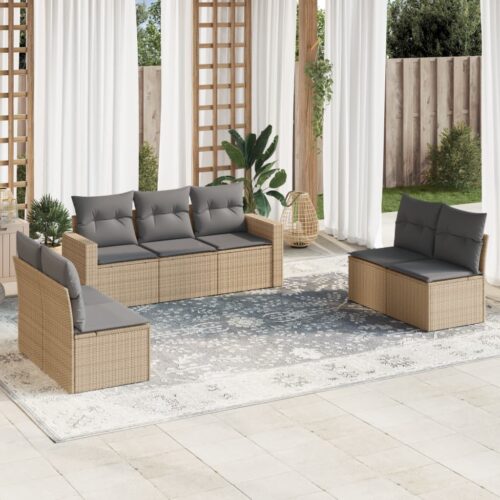7-Piece Garden Sofa Set Wicker Rattan Outdoor Patio Lounge Chairs Furniture Grey Beige - Image 2
