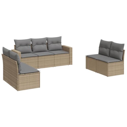 7-Piece Garden Sofa Set Wicker Rattan Outdoor Patio Lounge Chairs Furniture Grey Beige - Image 5