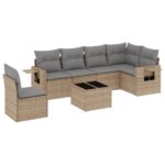 7-Piece Garden Sofa Set with Cushions Beige Poly Rattan Wicker Outdoor Patio Furniture
