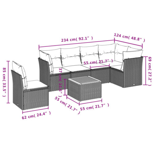 7-Piece Garden Sofa Set with Cushions Beige Poly Rattan Wicker Outdoor Patio Furniture - Image 3