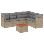 7-Piece Garden Sofa Set with Cushions Beige Poly Rattan Wicker Outdoor Patio Furniture