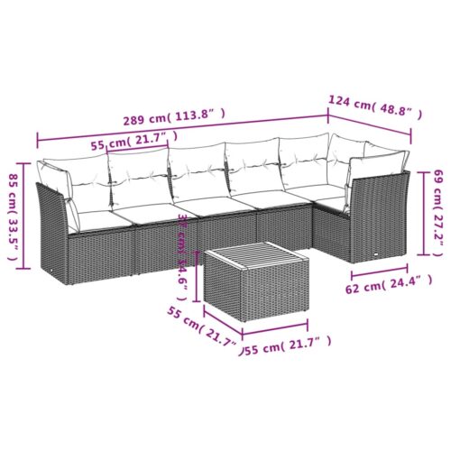 7-Piece Garden Sofa Set with Cushions Beige Poly Rattan Wicker Outdoor Patio Furniture - Image 3