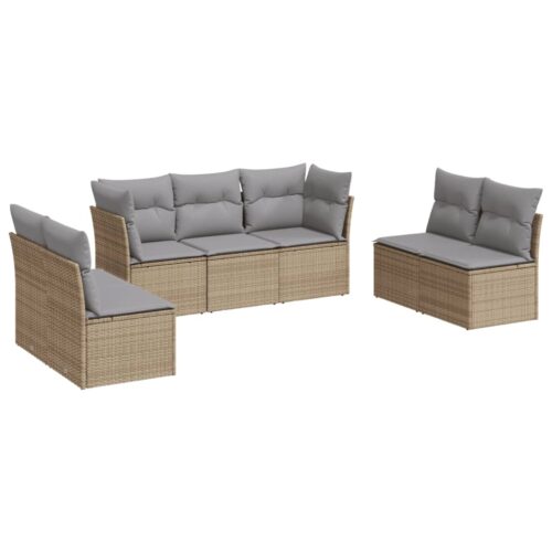 7-Piece Garden Sofa Set with Cushions Beige Poly Rattan Wicker Outdoor Patio Furniture