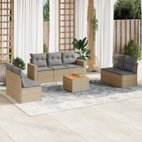 8-Piece Garden Sofa Set Wicker Rattan Outdoor Patio Lounge Chairs Furniture Beige Grey - Image 2