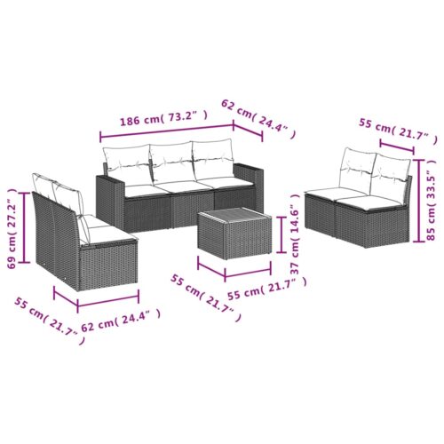 8-Piece Garden Sofa Set Wicker Rattan Outdoor Patio Lounge Chairs Furniture Beige Grey - Image 3