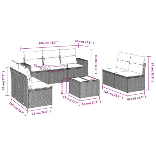 8-Piece Outdoor Sofa Set Garden Patio Wicker Rattan Lounge Couch Chairs Grey - Image 3