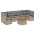 8-Piece Garden Sofa Set with Cushions Beige Poly Rattan Wicker Outdoor Patio Furniture