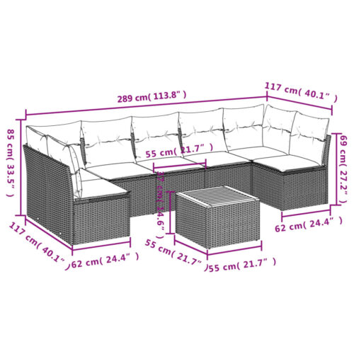 8-Piece Garden Sofa Set with Cushions Beige Poly Rattan Wicker Outdoor Patio Furniture - Image 3