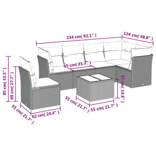 7-Piece Garden Sofa Set with Cushions Beige Poly Rattan Wicker Outdoor Patio Furniture - Image 7