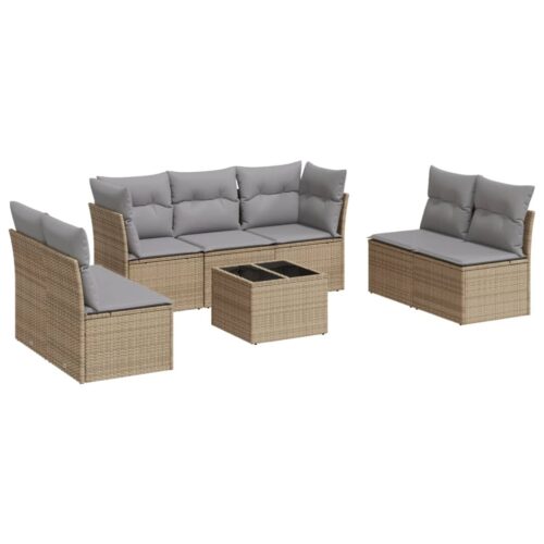 8-Piece Garden Sofa Set with Cushions Beige Poly Rattan Wicker Outdoor Patio Furniture - Image 5