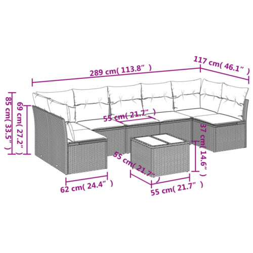 8-Piece Garden Sofa Set with Cushions Beige Poly Rattan Wicker Outdoor Patio Furniture - Image 3