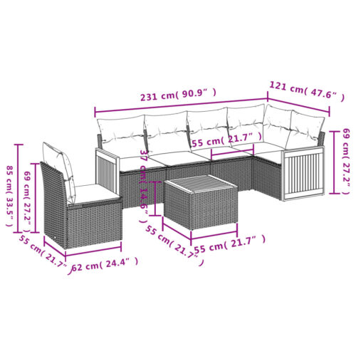 7-Piece Garden Sofa Set with Cushions Beige Poly Rattan Wicker Outdoor Patio Furniture - Image 8