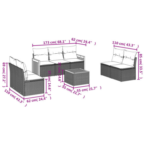8-Piece Garden Sofa Set with Cushions Beige Poly Rattan Wicker Outdoor Patio Furniture - Image 7