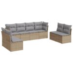 8-Piece Garden Sofa Set with Cushions Beige Poly Rattan Wicker Outdoor Patio Furniture