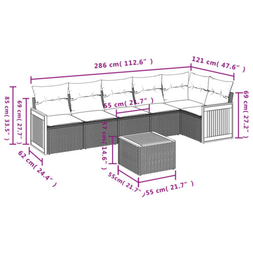 7-Piece Garden Sofa Set with Cushions Beige Poly Rattan Wicker Outdoor Patio Furniture - Image 8