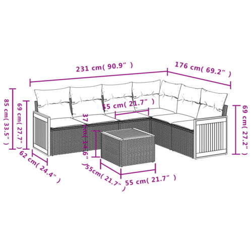 7-Piece Garden Sofa Set with Cushions Beige Poly Rattan Wicker Outdoor Patio Furniture - Image 8