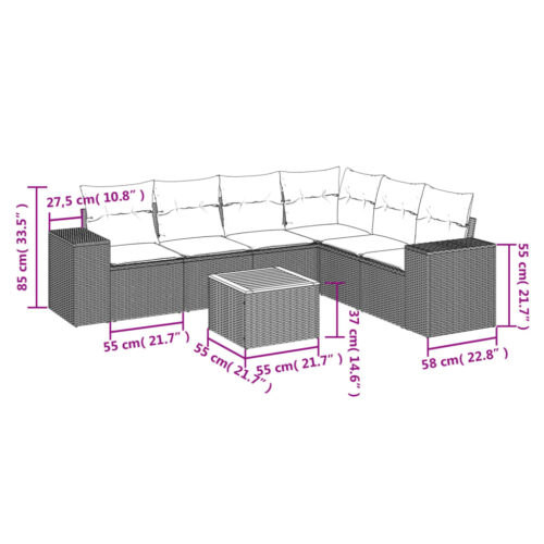 7-Piece Garden Sofa Set with Cushions Beige Poly Rattan Wicker Outdoor Patio Furniture - Image 3