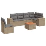 7-Piece Garden Sofa Set with Cushions Beige Poly Rattan Wicker Outdoor Patio Furniture