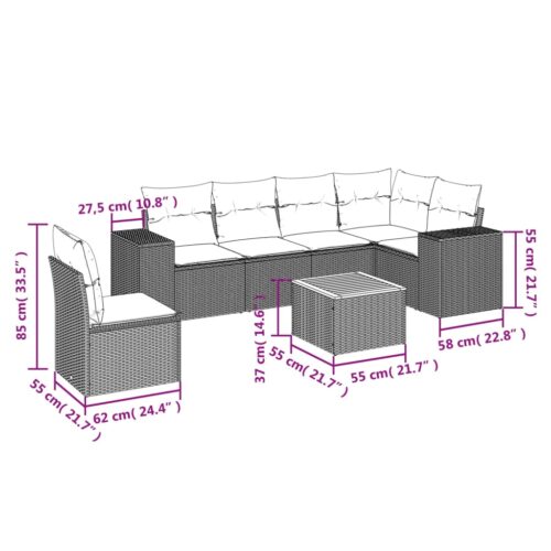 7-Piece Garden Sofa Set with Cushions Beige Poly Rattan Wicker Outdoor Patio Furniture - Image 3