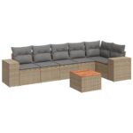 7-Piece Garden Sofa Set with Cushions Beige Poly Rattan Wicker Outdoor Patio Furniture