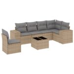 7-Piece Garden Sofa Set with Cushions Beige Poly Rattan Wicker Outdoor Patio Furniture