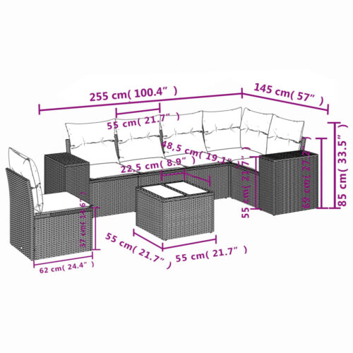 7-Piece Garden Sofa Set with Cushions Beige Poly Rattan Wicker Outdoor Patio Furniture - Image 8