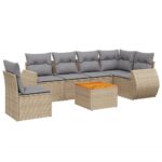 7-Piece Garden Sofa Set with Cushions Beige Poly Rattan Wicker Outdoor Patio Furniture
