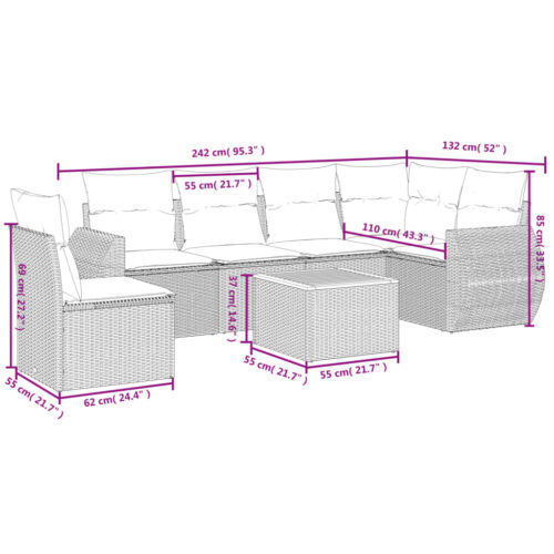 7-Piece Garden Sofa Set with Cushions Beige Poly Rattan Wicker Outdoor Patio Furniture - Image 8